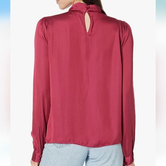 PAIGE Ceres Top Long Sleeve Twisted Collar Buttery Soft in Mulberry Red Size S - Picture 16 of 16